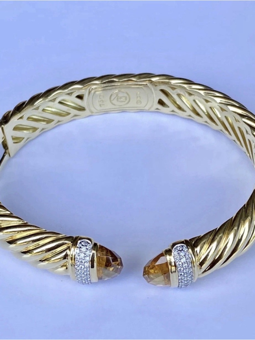 David Yurman 10mm Waverly 18k gold Citrine/diamond Hinged cuff bracelet 42g M